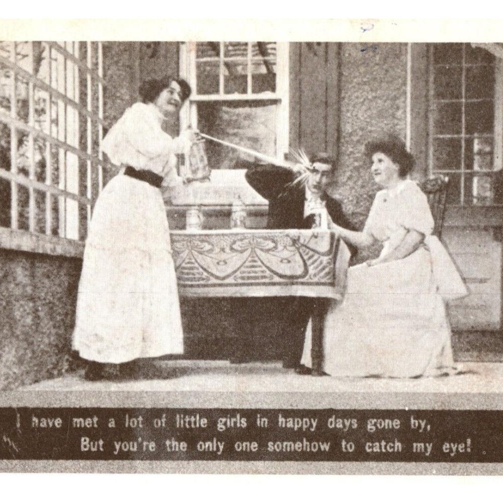 Antique Comic Postcard Edwardian Era “Catch My Eye” Couple & Beer Scene Unused